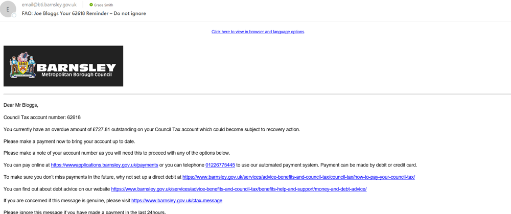 Example email screenshot