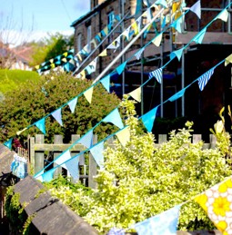 Bunting along row of houses