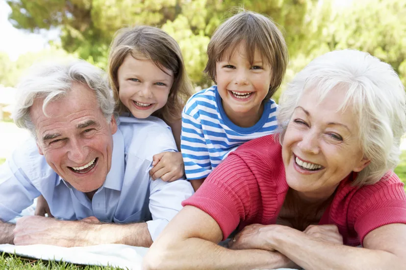 Grandparents and children in the park