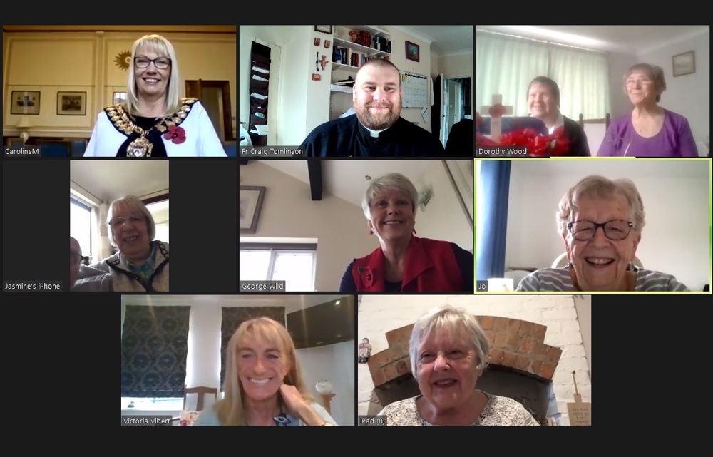 Virtual Coffee Morning: Royston Church Parishioners and the Mayor on laptop screen