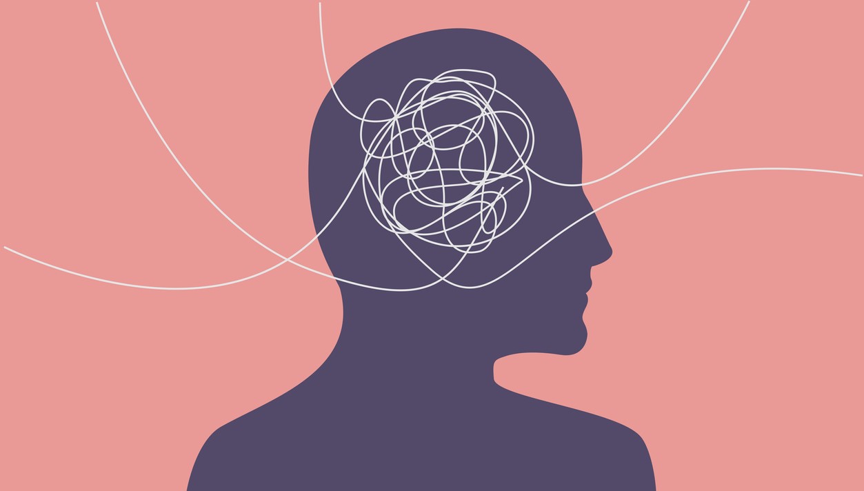 Silhouette with confused brain