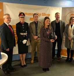 Presenting the Queens Award for Enterprise (Promoting Opportunity through Social Mobility) to the Community Shop team at Athersley, Barnsley on 16 November 2021