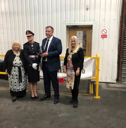 Presenting the Queens Award for Enterprise (International Trade) to SJM Alloys and Metals Ltd, Rotherham with the Mayor of Rotherham Cllr Jenny Andrews on 30 November 2021