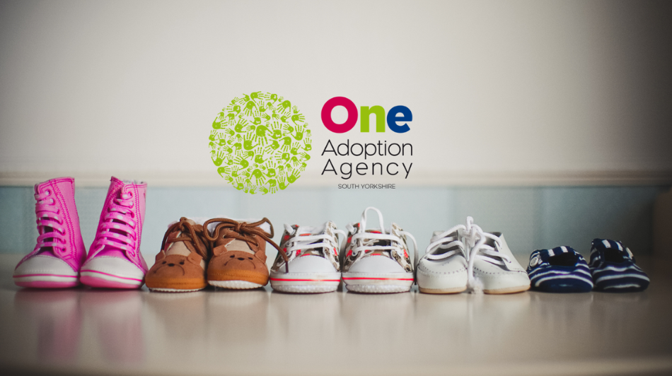 One Adoption South Yorkshire Logo With Families Shoes Lined In A Row.