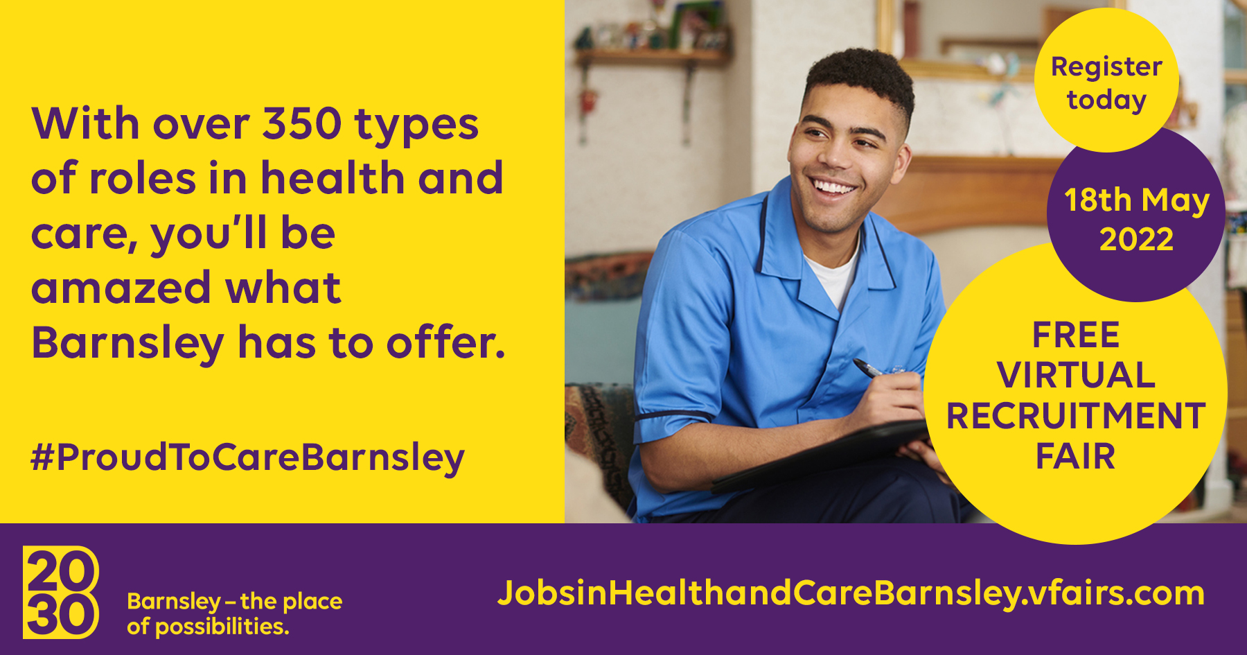 With over 350 types of roles in health and care, you'll be amazed what Barnsley has to offer. #ProudToCareBarnsley