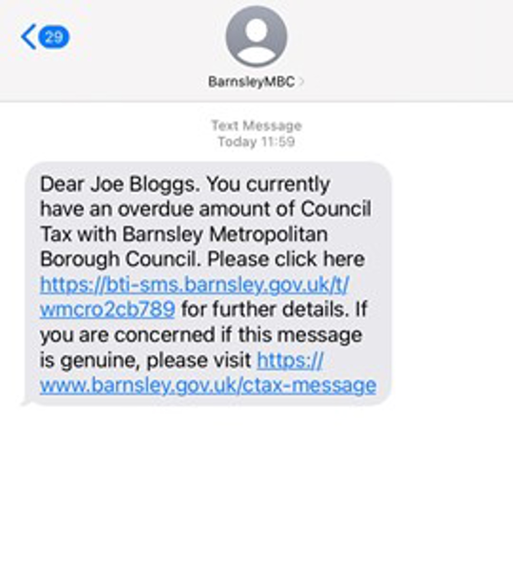 Example SMS screenshot initial text message