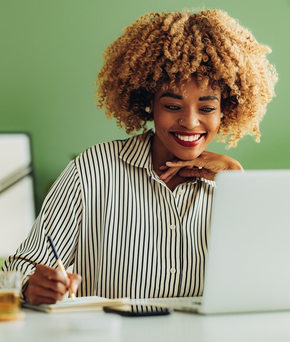 Woman working on laptop