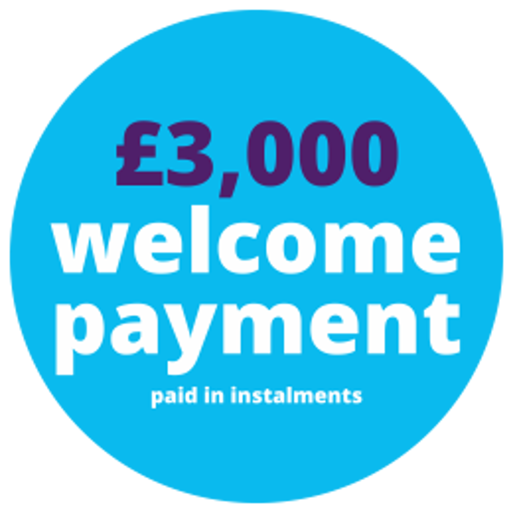 £3000 welcome payment paid in instalments
