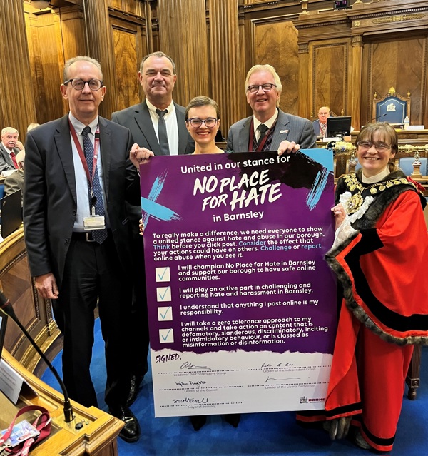 Party leaders and the Mayor of Barnsley signing the No Place for Hate pledge.jpg