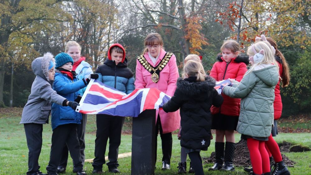 Children waving flag