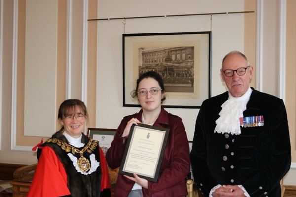 Eloise Unerman, Lieutenant Colonel RA McPherson MBE and Cllr Sarah Jane Tattersall
