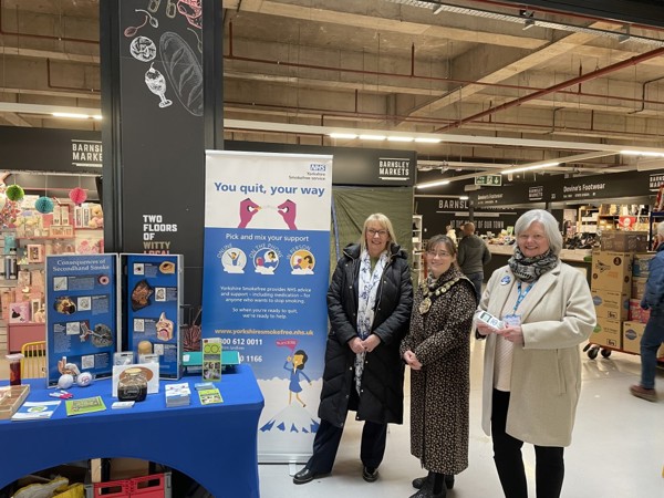 Cllr Caroline Makinson, Cllr Sarah-Jane Tattersall and Yorkshire Smokefree colleagues at our special stop smoking stall