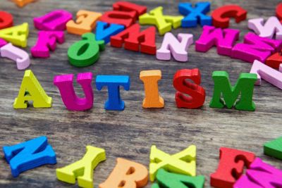 Autism written in coloured blocks