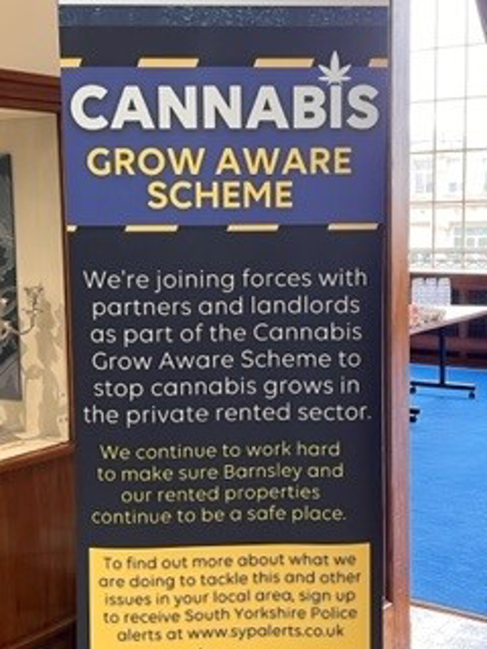 Cannabis aware stand up banner at an event