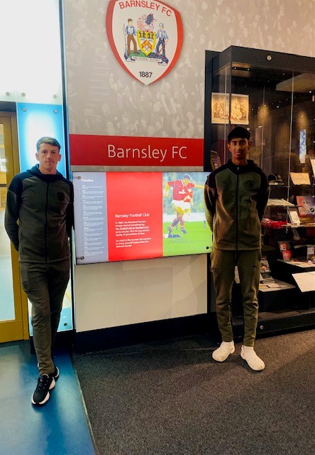Two Barnsley players at Barnsley Town Hall