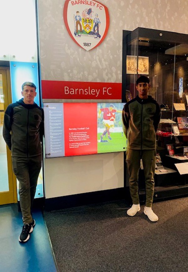 Two Barnsley players at Barnsley Town Hall