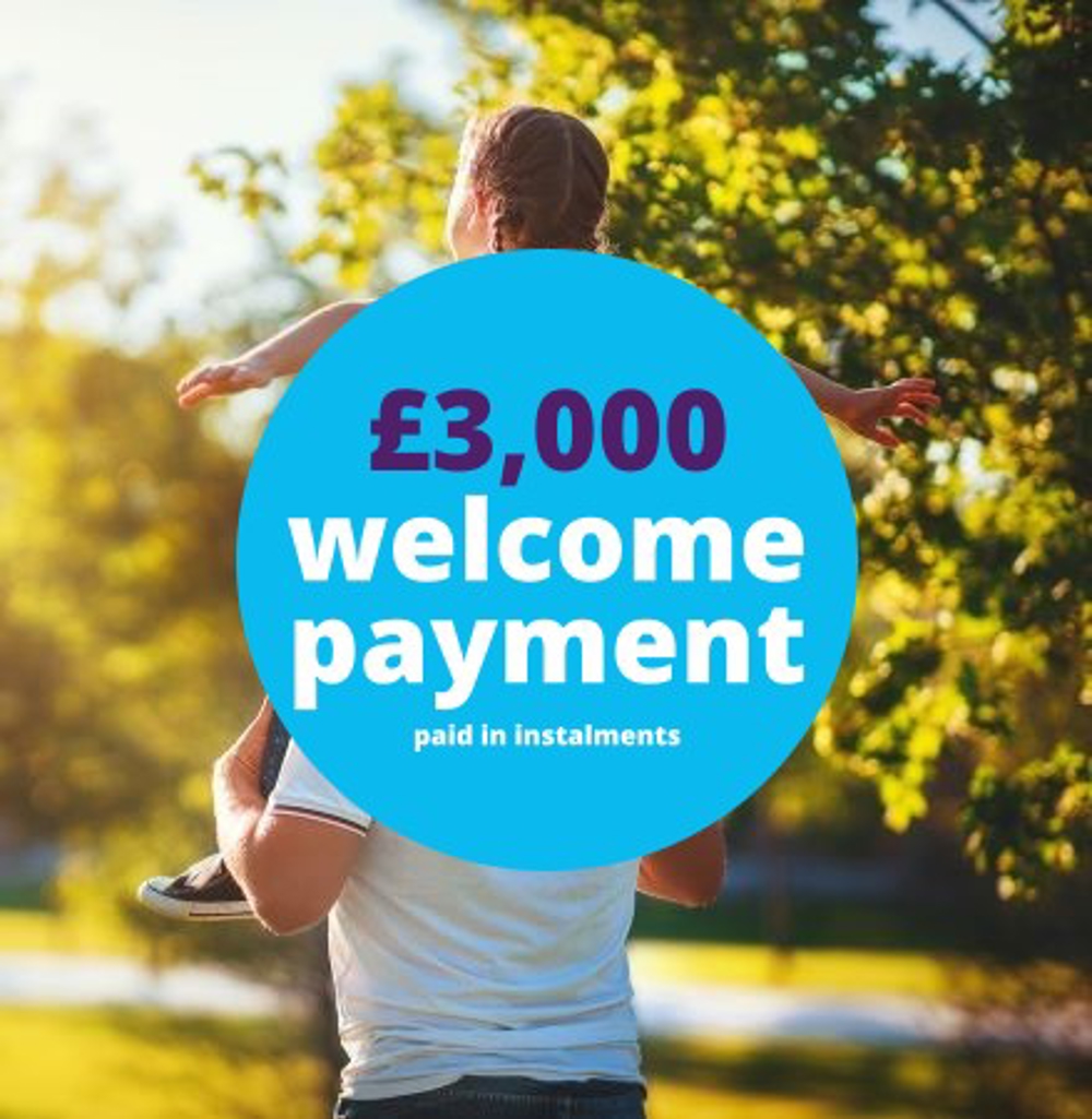 £3,000 welcome payment paid in instalments