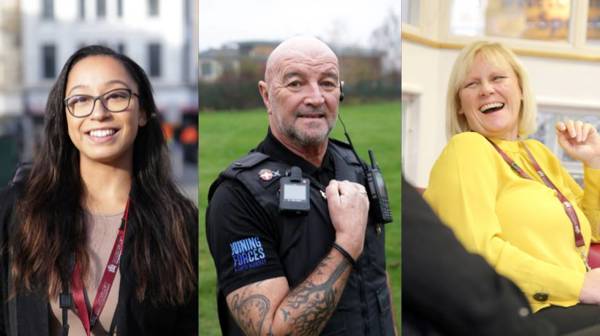 Collage of three photographs of council employees