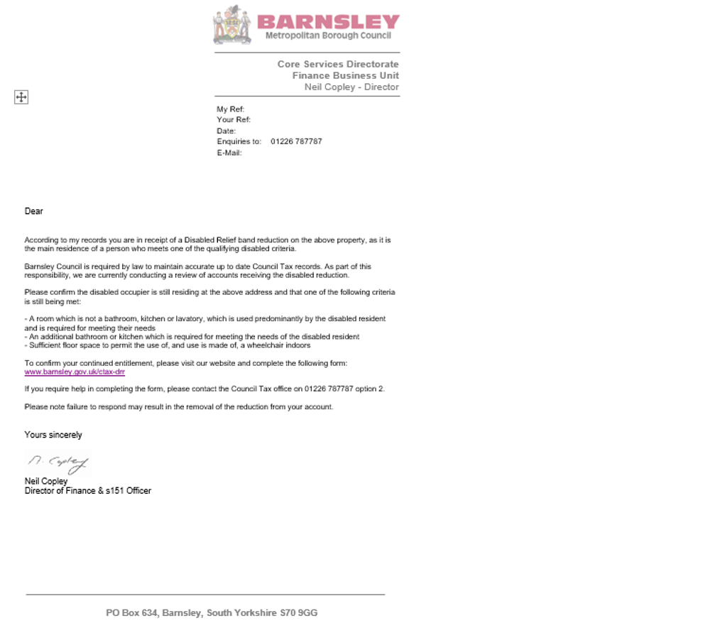 Example of disabled review letter