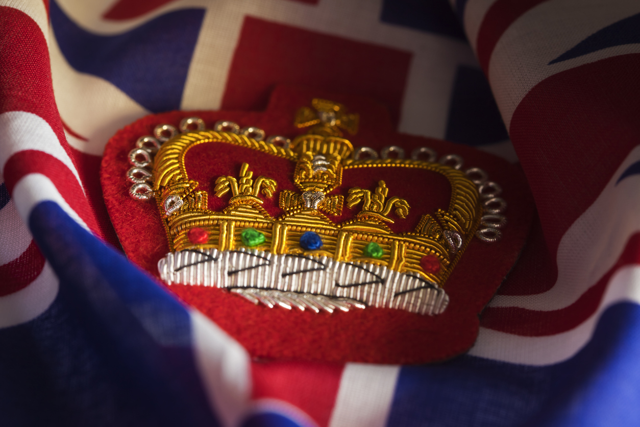 British flag with embroidered crown