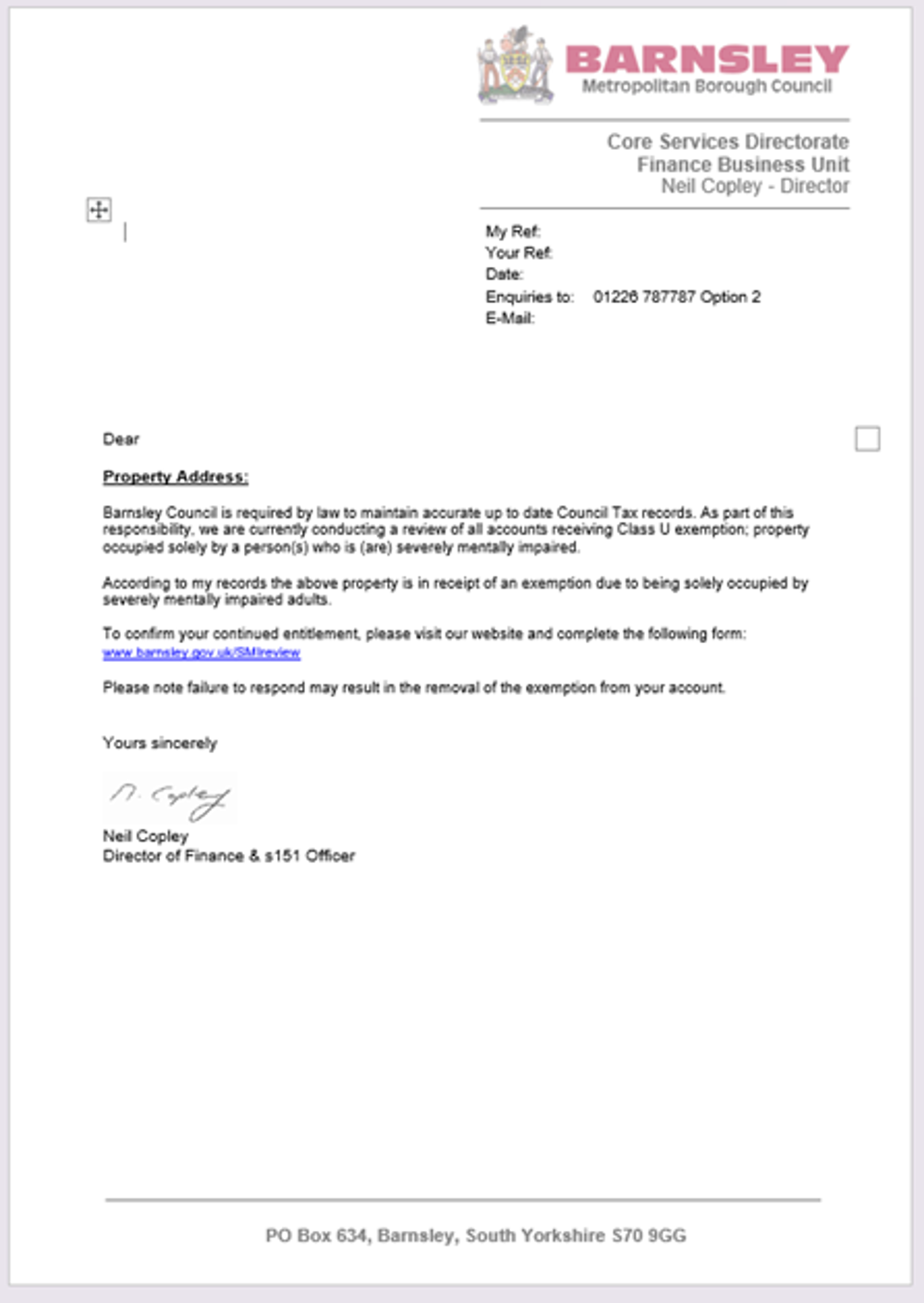 SMI exemption review letter