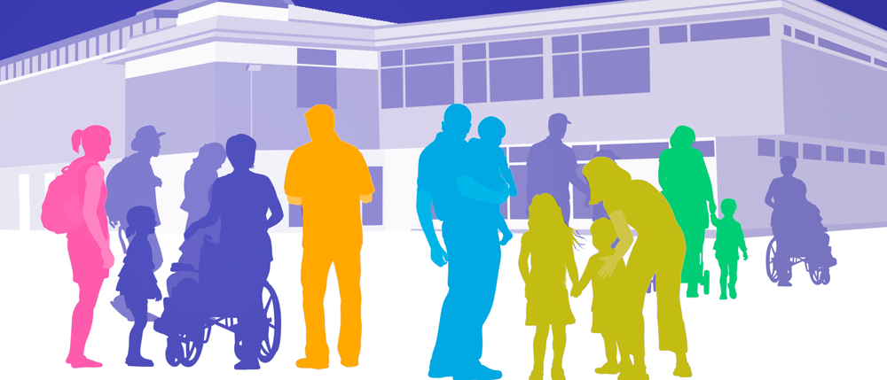 Parents and children outside school