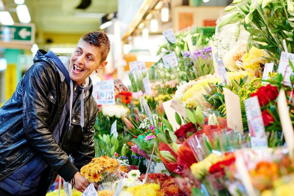 Indoor market flowers.