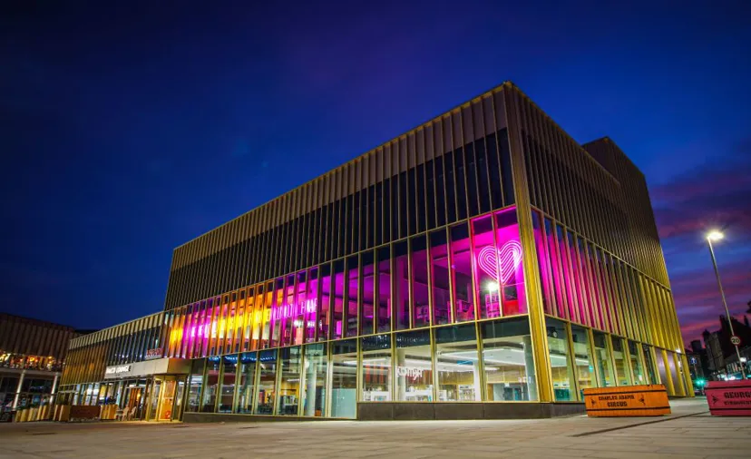 Library @ the Lightbox lit up at night time