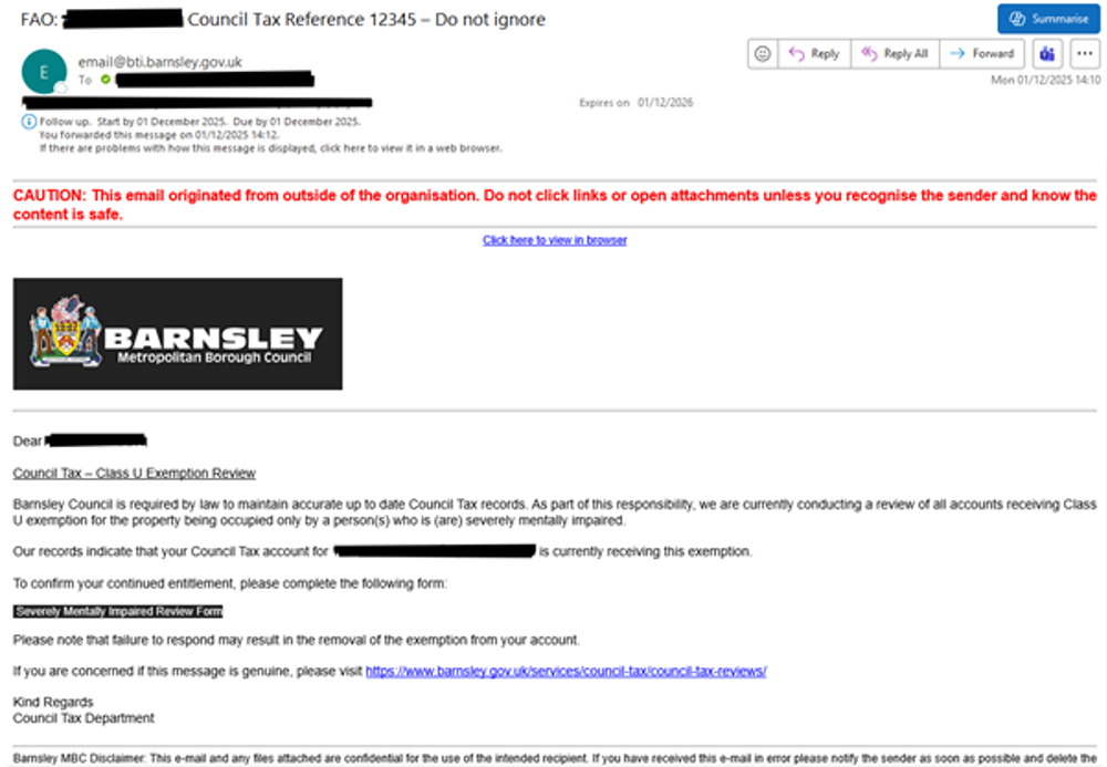 Example email severely mentally impaired