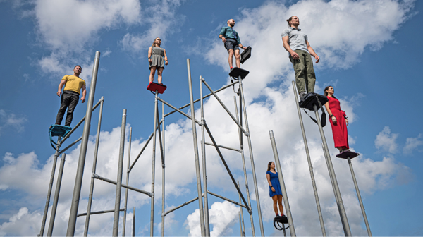 People on platforms in the air
