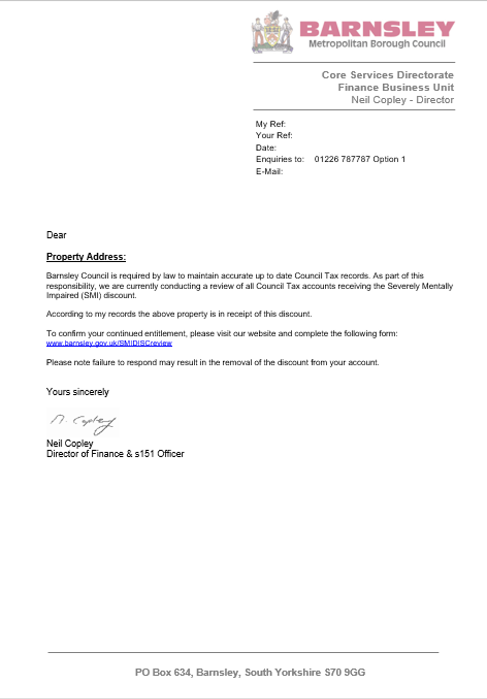 SMI discount review example letter