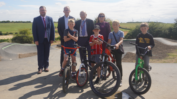 Councillor Higginbottom, Council Leader Houghton, Councillor Hayward, Councillor Cherryholme And Local Children At Cudworth Bike Track