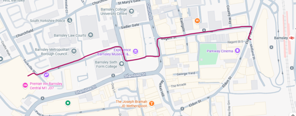 Route from the bus station to Gateway Plaza