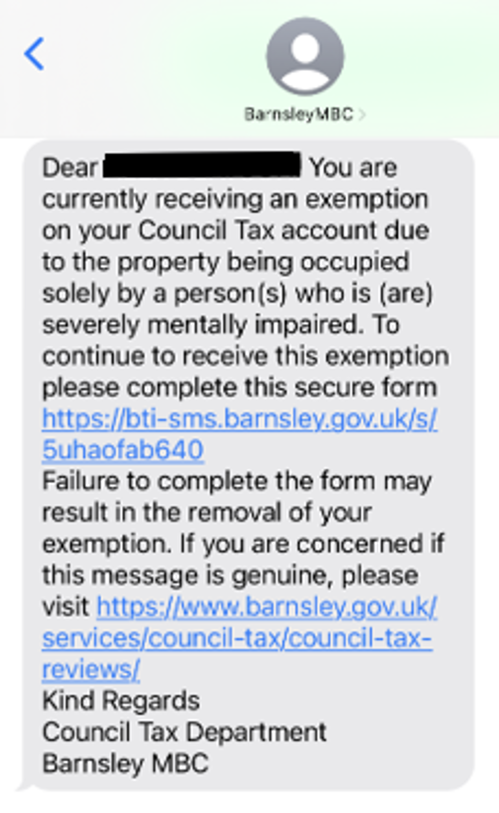 Example SMS severely mentally impaired