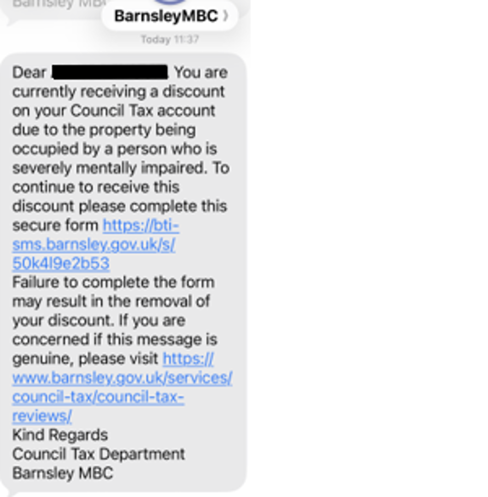 Example SMS severely mentally impaired