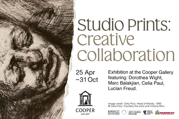 An Advertisement For Studio Prints Creative Collaboration, An Exhibition At The Cooper Gallery From 25 April To 31 October