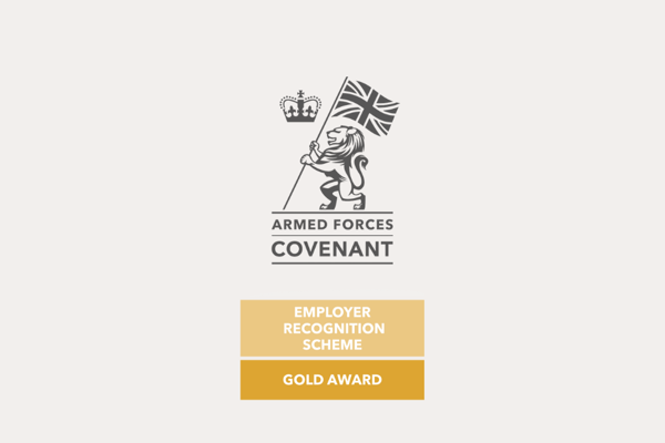 Armed Forces Covenant Logo. Employer Recognition Scheme. Gold Award.
