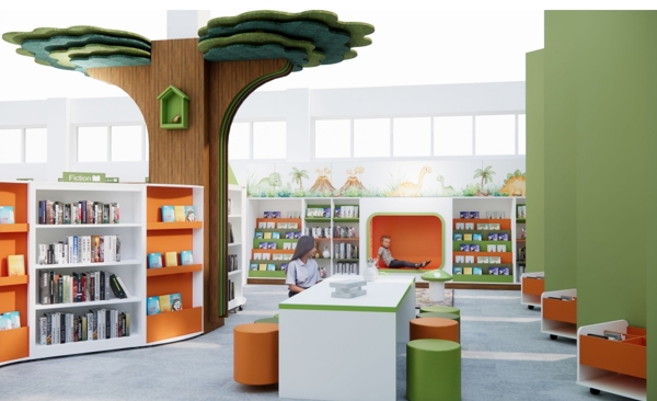 An artists impression of refurbishment at Thurnscoe library with a central tree feature