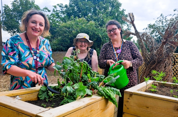 A Group Of Three Women Watering And Tending Plants At Darfield Community Garden