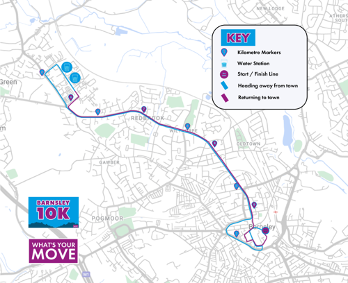Map showing the route of Barnsley 10k