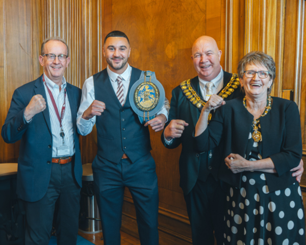 Callum Simpson, Leader Of Barnsley Council, Cllr Sir Steve Houghton, Mayor Of Barnsley Cllr Dave Leech, Mayoress Alison Leech