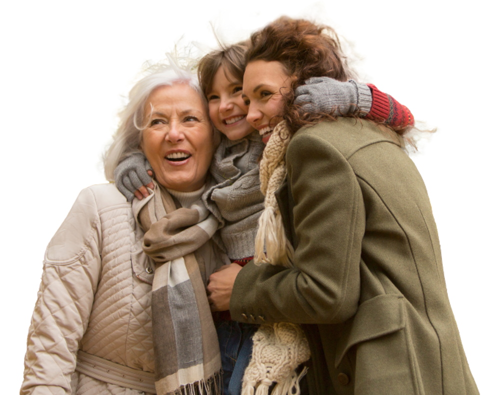 2 women with a young girl smiling