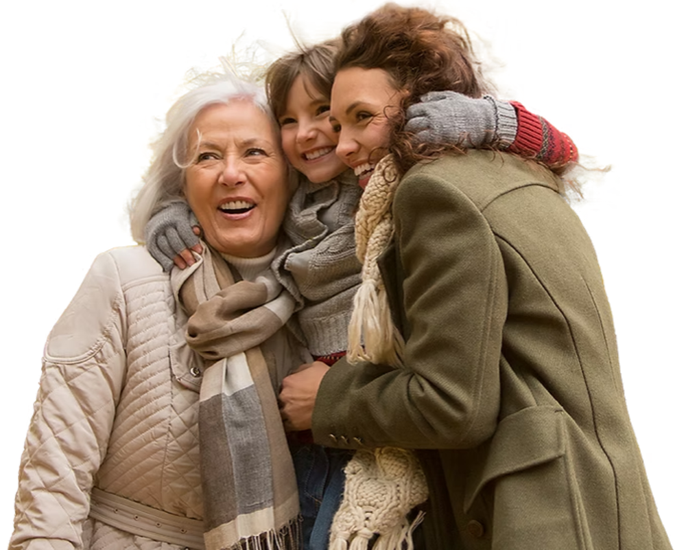 2 women with a young girl smiling